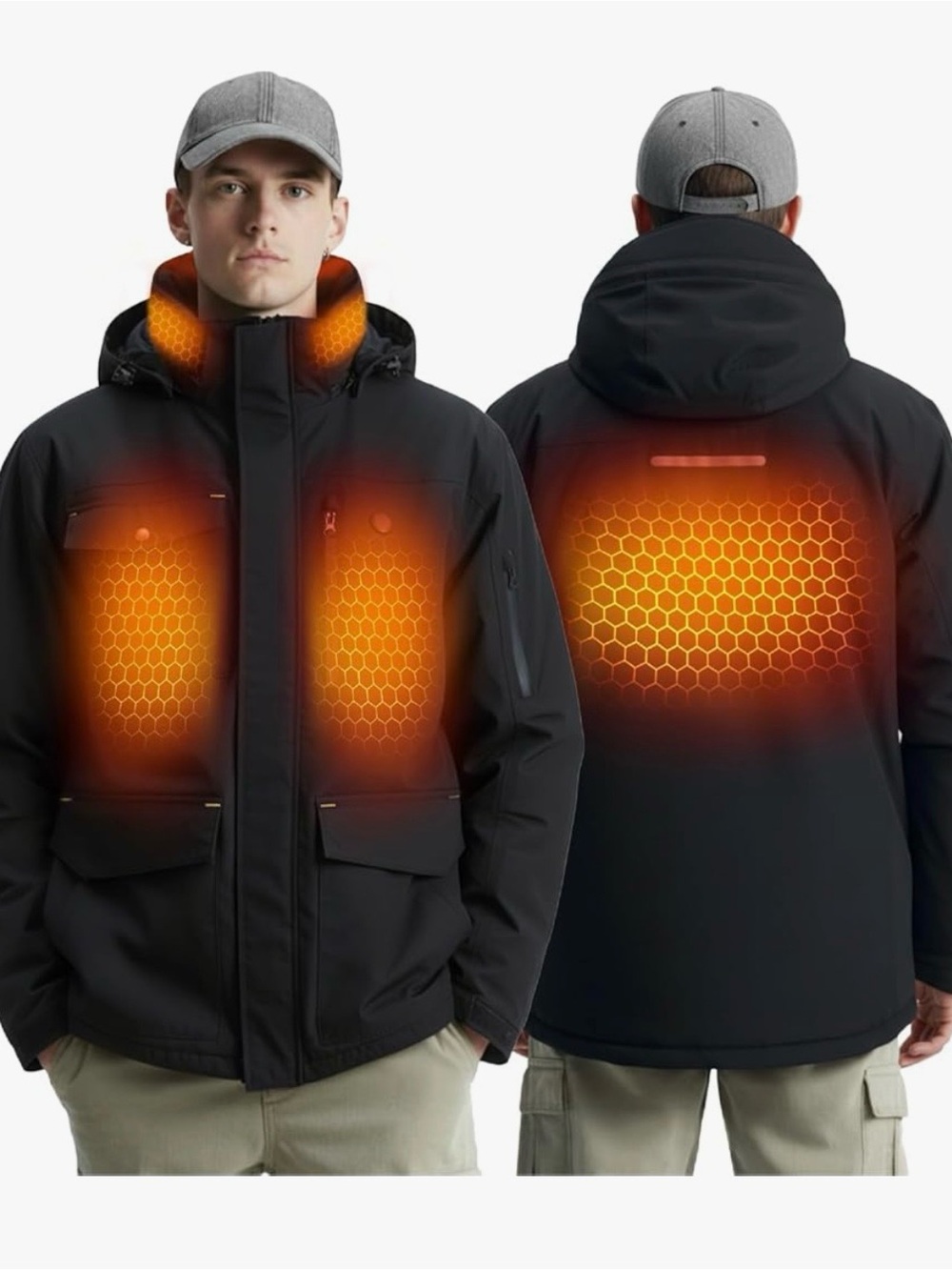 Men's Black Heated Jacket Rechargeable, size XL